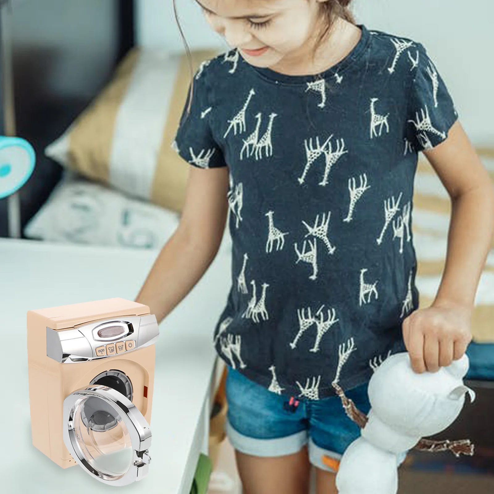 

1pc Washing Machine Mini Simulated Furniture Play House Supply For Kids Sound Light Interactive Pretend Play Home Chore Learning