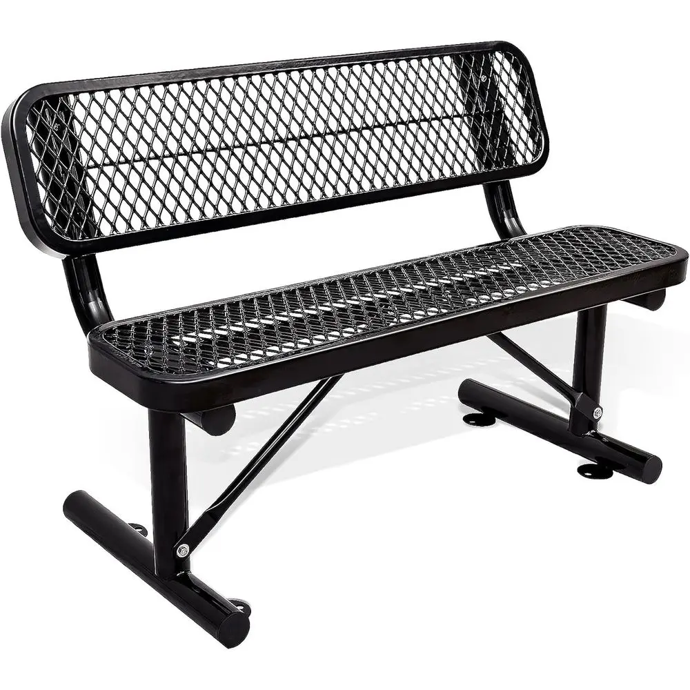 

Прочная металлическая скамейка для улицы с высотой 1,2 м и спинкой, подходит для парков, садов и патио (черная, 122x59x83 см)