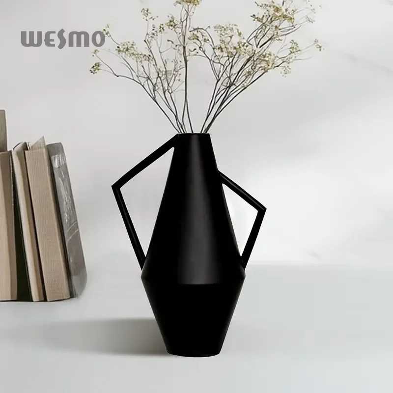 In Stock Vase Modern Minimalist Matte Black Resin Flower Vase Home Decor Item for Living Room Study TV Cabinet