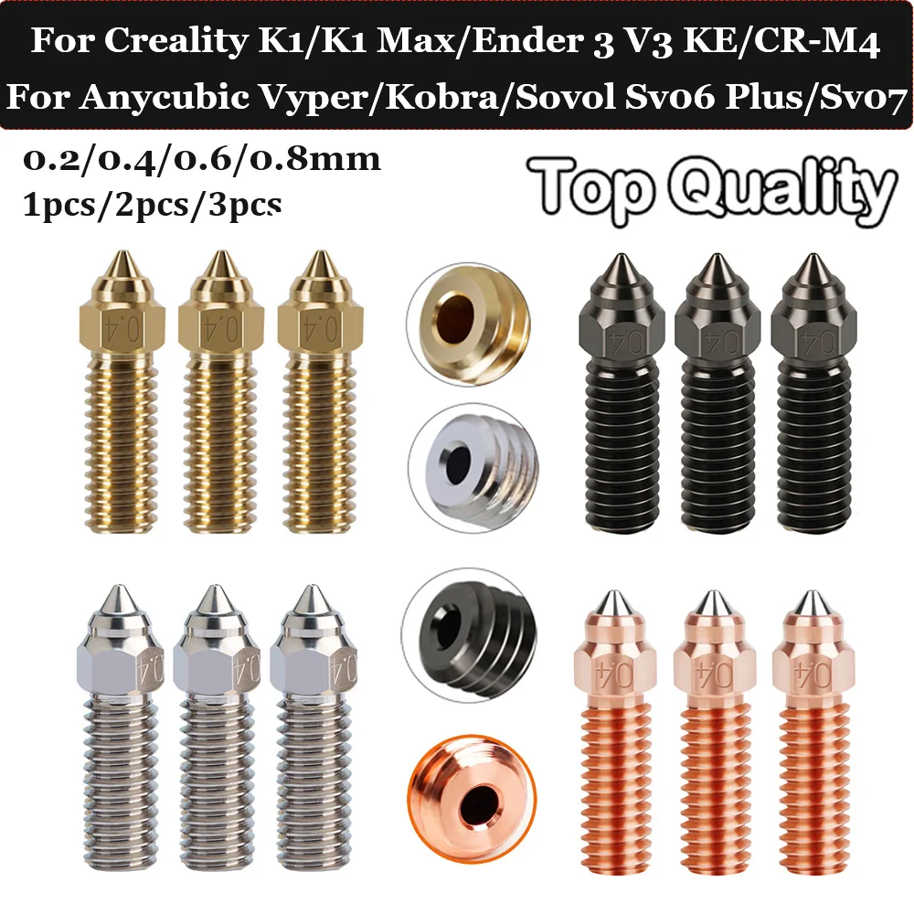 Nozzles For Creality Ender 3 V3 KE/ K1/ K1 Max/ CR-M4 High Quality Brass Copper Plated Hardened Steel Bimetal Volcano Nozzle