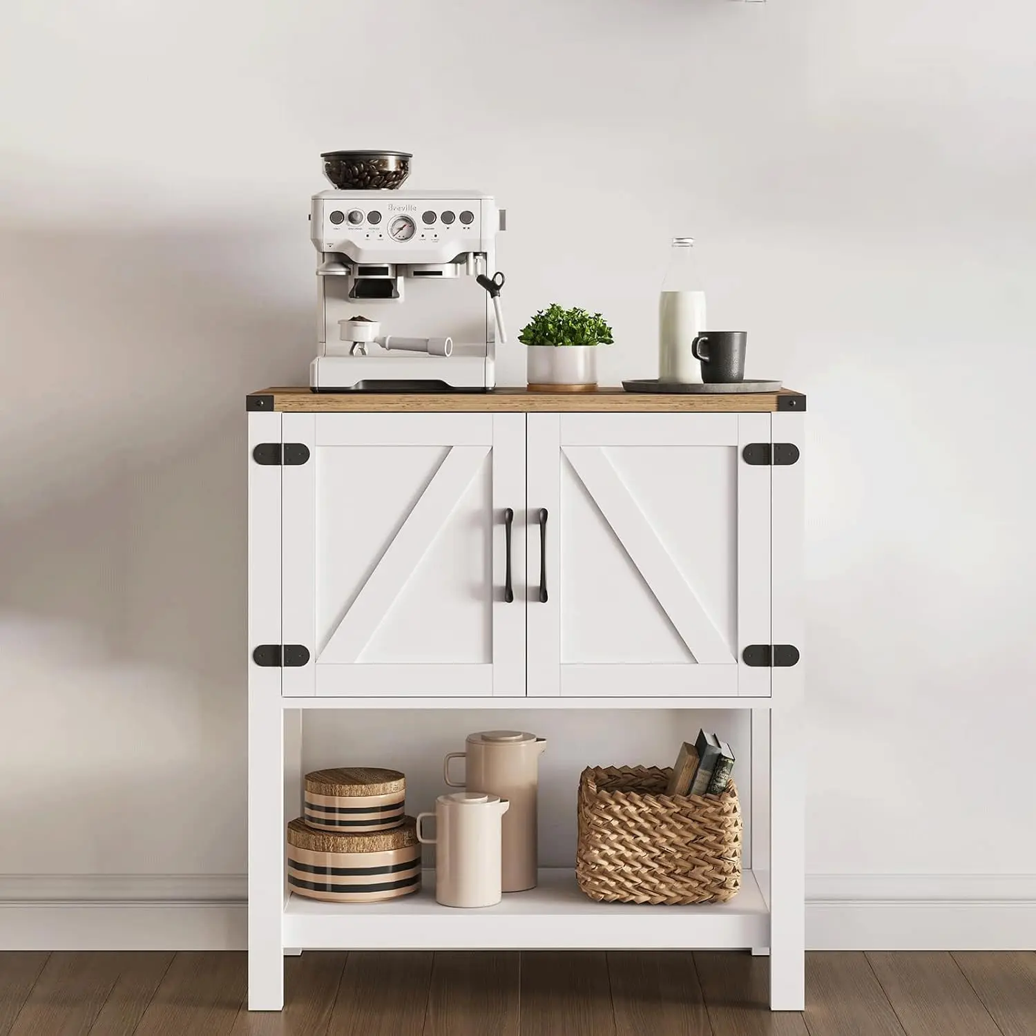 

Farmhouse Console Table with 2 Storage Cabinets, Coffee Bar, Entryway Table with with Storage Shelf, Farmhouse Buffet Sideboard