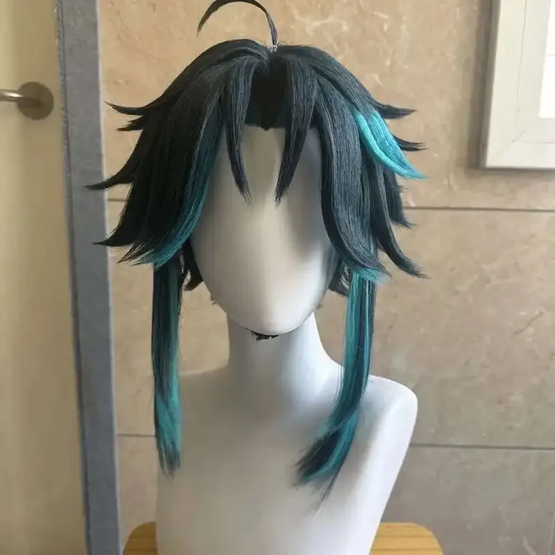 Parrucca DY20Styled Xiao Genshin Impact Parrucca corta verde scuro Parrucca personalizzata in maglia interna rosa di seta ad alta temperatura Festa di Halloween per