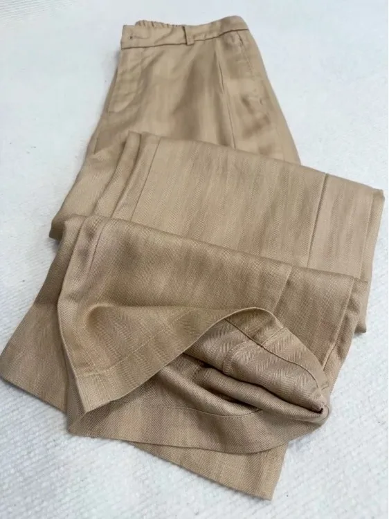 Khaki Cotton Linen Wide Leg Pants Women's Summer New Style Elastic Waist Draping Straight Cut Pants Slimming Vintage Commute ...