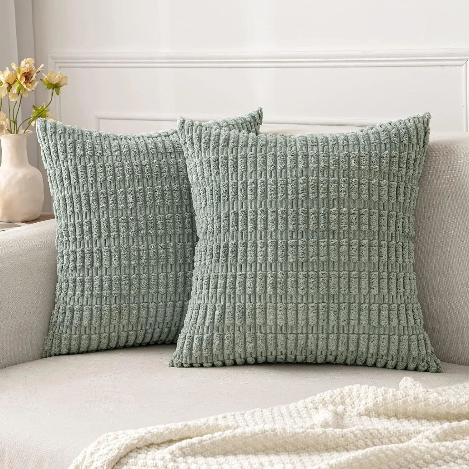 Green Luxury Corduroy 45x45 Cushion Covers for Sofa Bed Living Room Modern Farmhouse Boho Home Decor Throw Pillow Covers