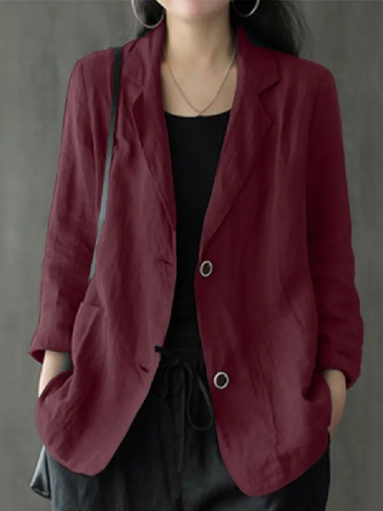 ZANZEA-Blazer de travail vintage pour femmes, col à revers, olympiques à manches longues, blazer décontracté en coton solide, cardigan élégant,