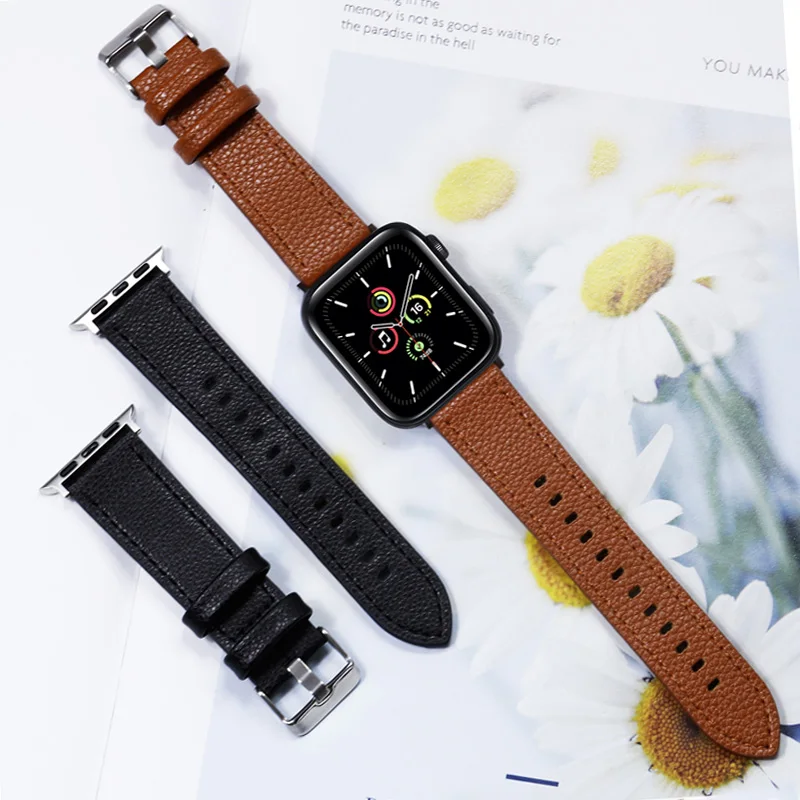 Ремешок кожаный для Apple Watch Band 49 мм 44 мм 45 мм 40 мм 42 мм 38 мм 41 мм, браслет для часов correa IWatch Series 8 7 6 SE 5 4 Ultra