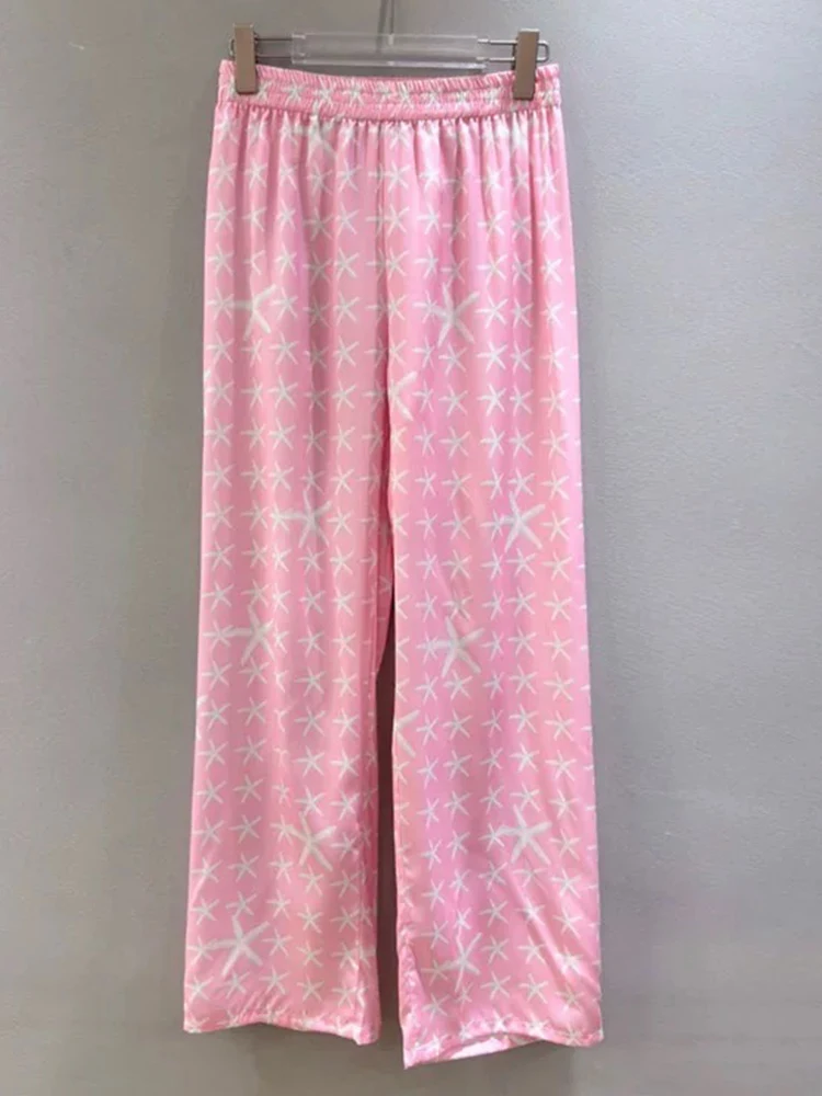 

Retro fashion starfish printed elastic waist wide-leg trousers spring and summer 2025 new luxury temperament Joker casual pants.