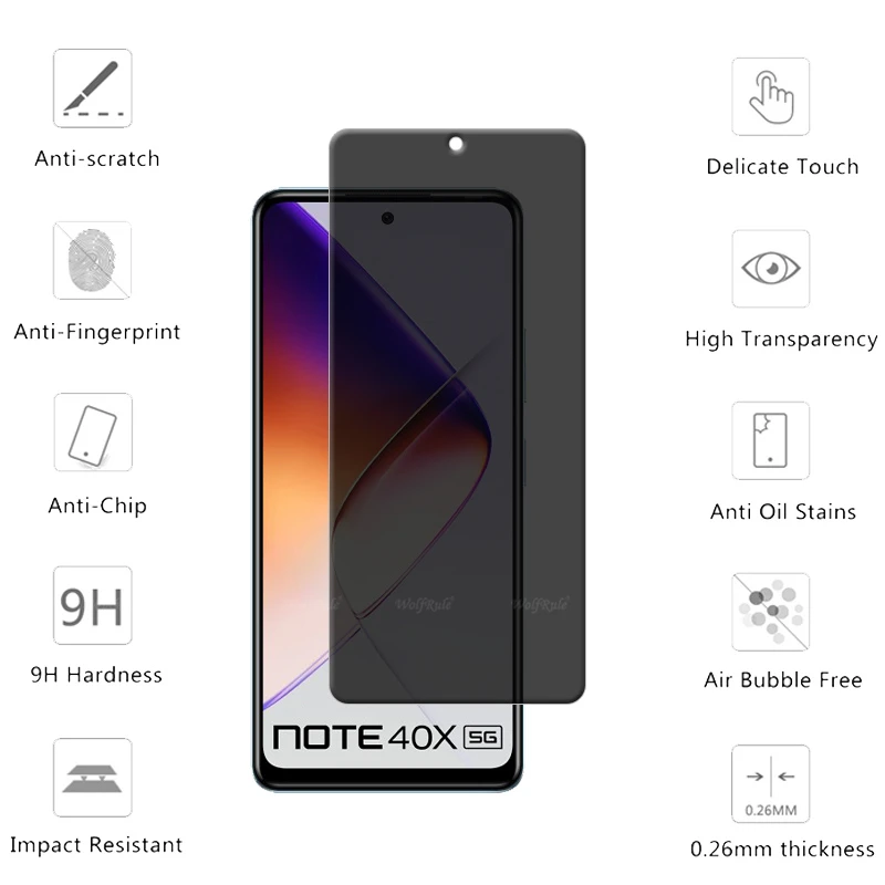 4Pcs For Infinix Note 40X 5G Glass Infinix Note 40X 5G Glass 9H Privacy Anti-Spy Cover Glue Screen Protector Infinix Note 40X 5G