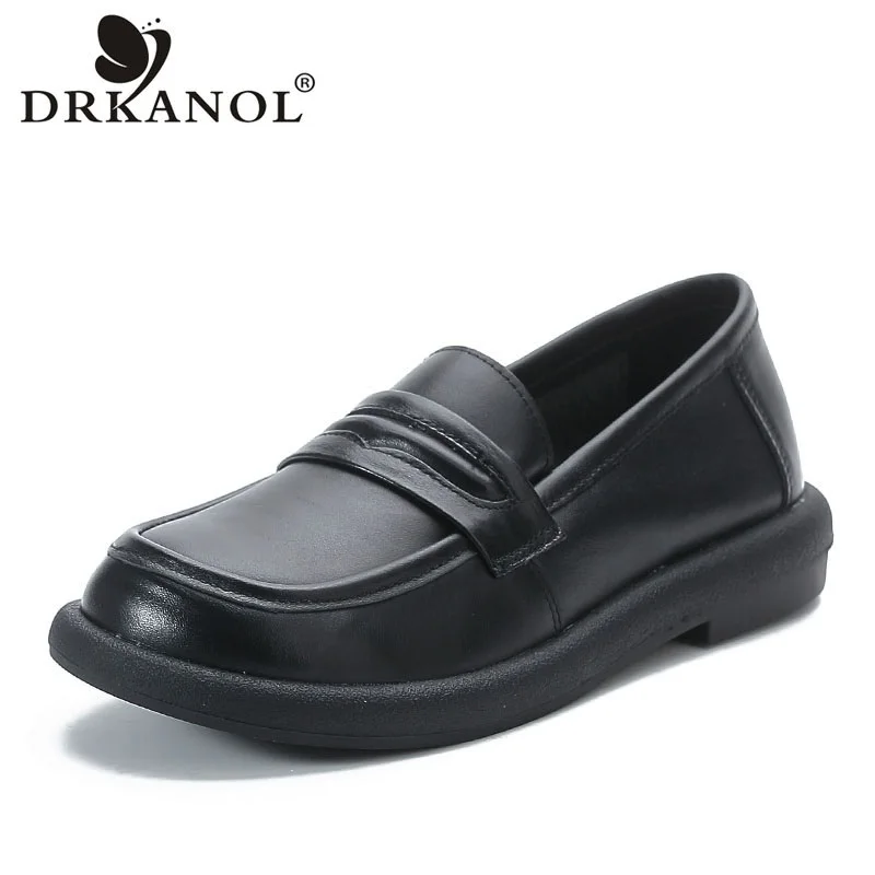 DRKANOL 2024 Handmade Retro Slip-On Loafers Women Shallow Real Cow Leather Flat Casual Shoes Spring Autumn Low Heel Single Shoes