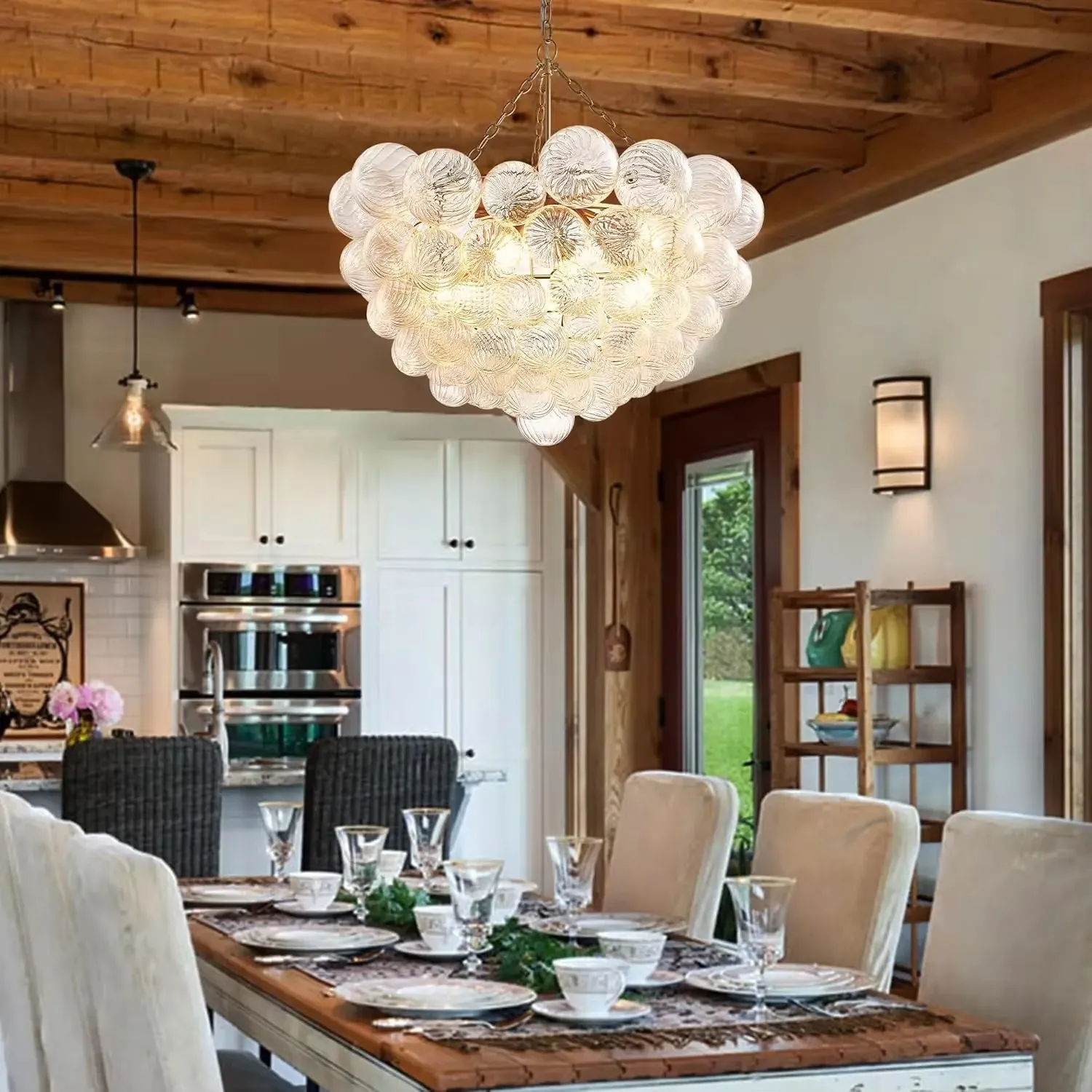 Led Bubble Series Glass Ceiling Chandelier Light Luxury Bedroom Magic Beans Hanging Lamp Suspension Villa Living Room Home Decor