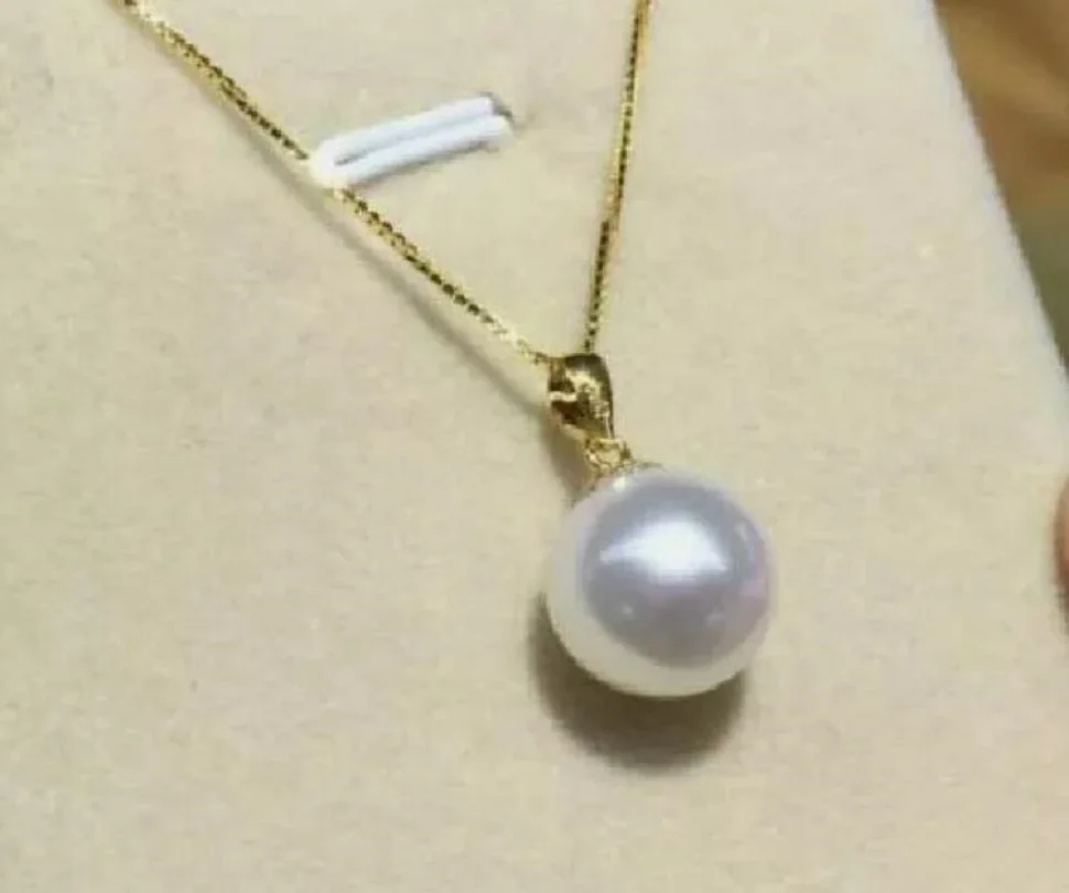 Beautiful AAA 10-11mm Nanhai white pearl pendant necklace 14k P