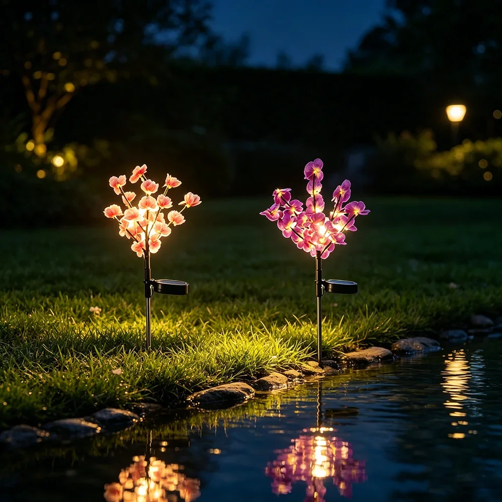 1pc Solar Artificial Flower Lights, Solar Phalaenopsis Orchid Flowers Garden Lights Solar Decorative Lights Solar Stake Lights