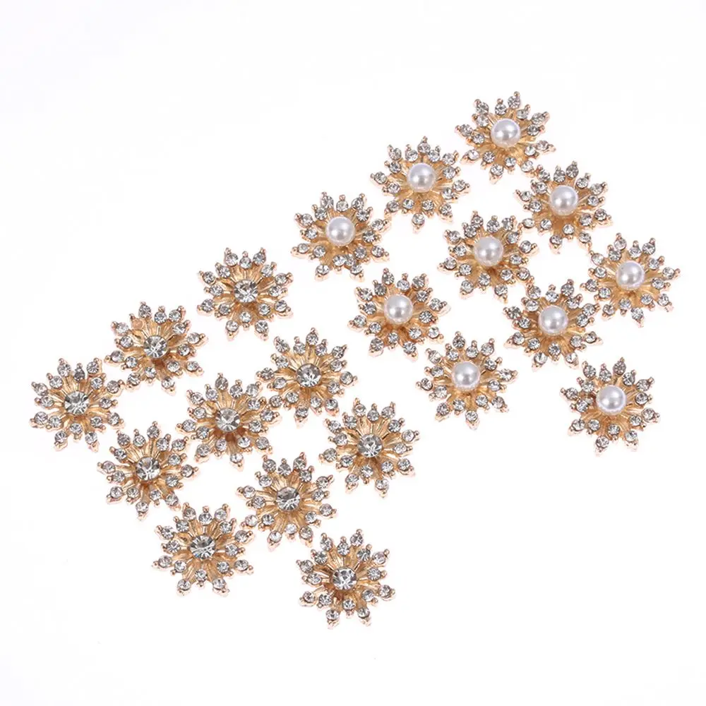 10PCS 16MM DIY Plating Flatback Snowflake Buttons Rhinestone Button Apparel Sewing Pearl Buckle