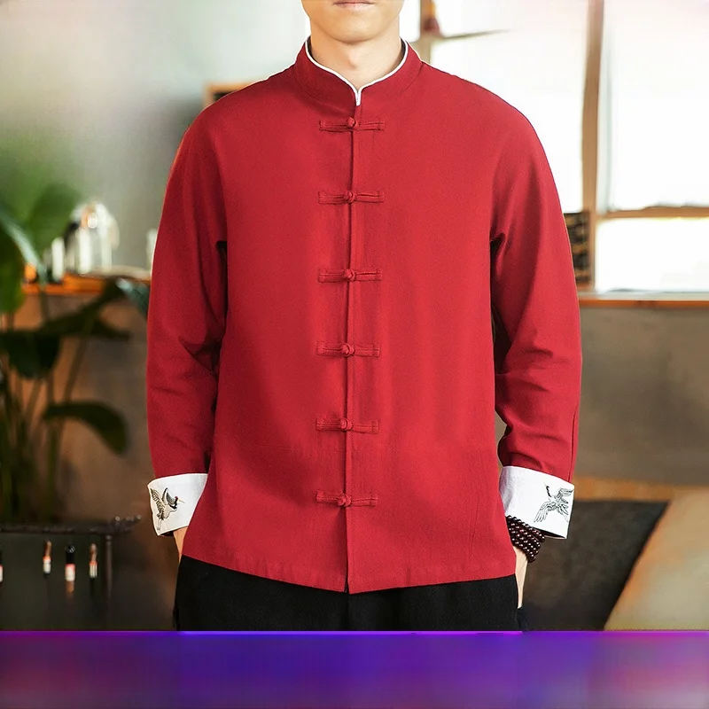 

Men's Long Sleeve Massage Therapy Work Uniform Traditional Chinese Medicine Beauty Health Care Retro Zen Style Fashion Shirt
