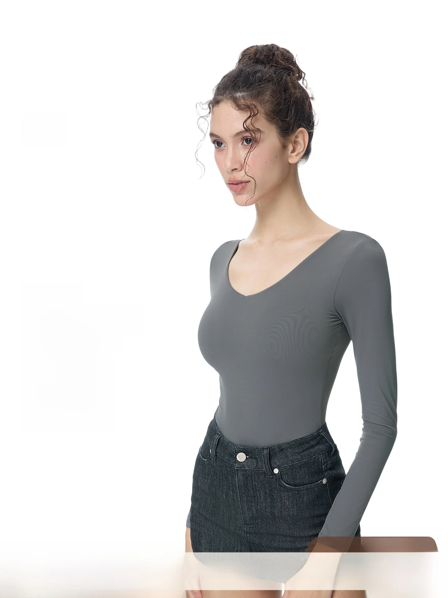 

ABMY NoBra Lightweight Oxygen Series Long Sve V-Ne Bal Цельный костюм Высокоэластичный однотонный базовый слой для женщин ...