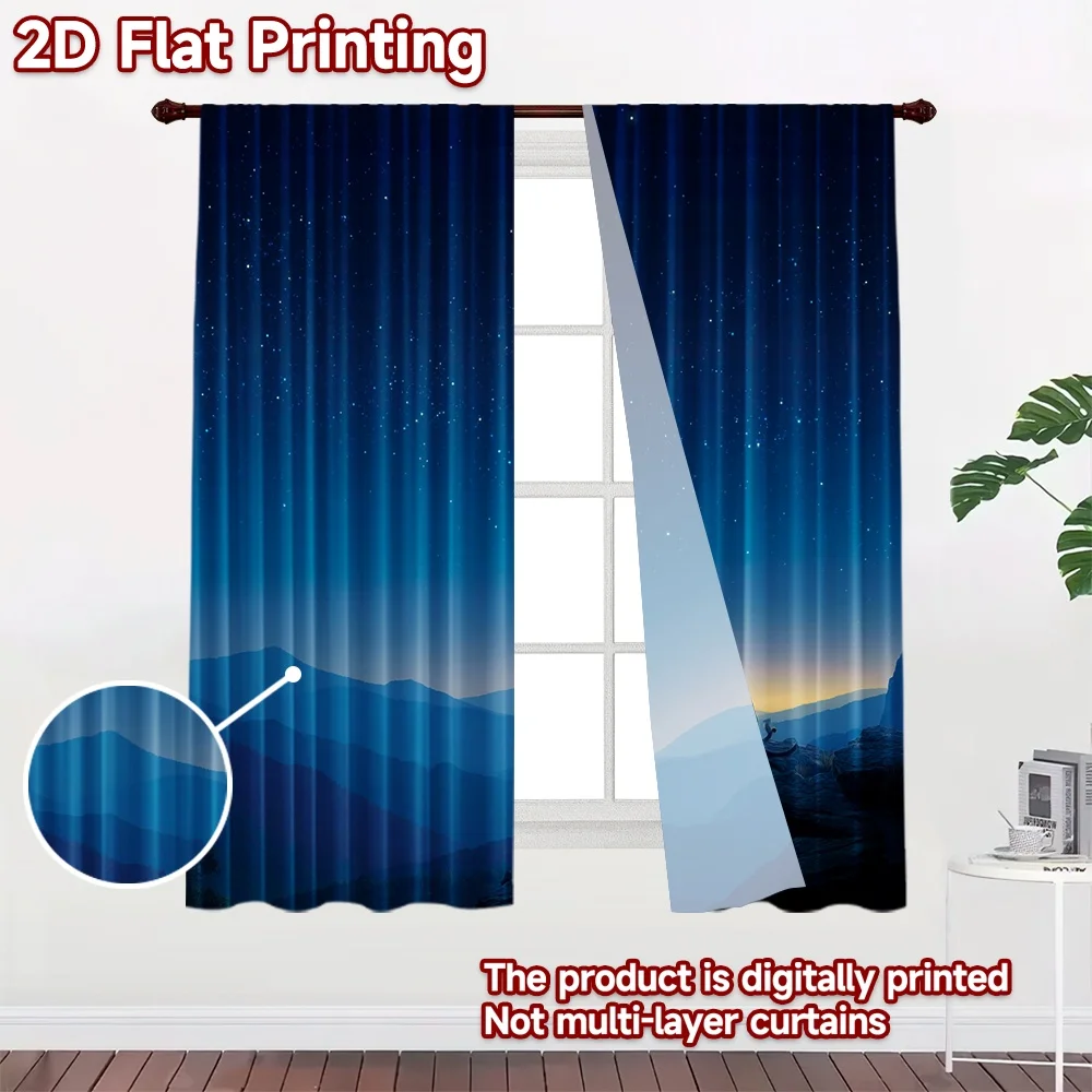 2D flat printing 2pcs Drapes Cat Moon Night Sky Digital Printed Polyester Drapes Festive Holiday Perfect for Festive Portraits