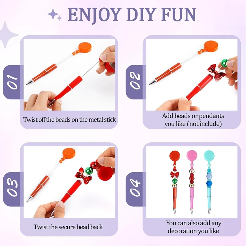 10Pcs Bead Pens, Retractable Badge Scroll Clip Pull-On Ballpoint Pen DIY Pen For Nurses Teachers Students Staff