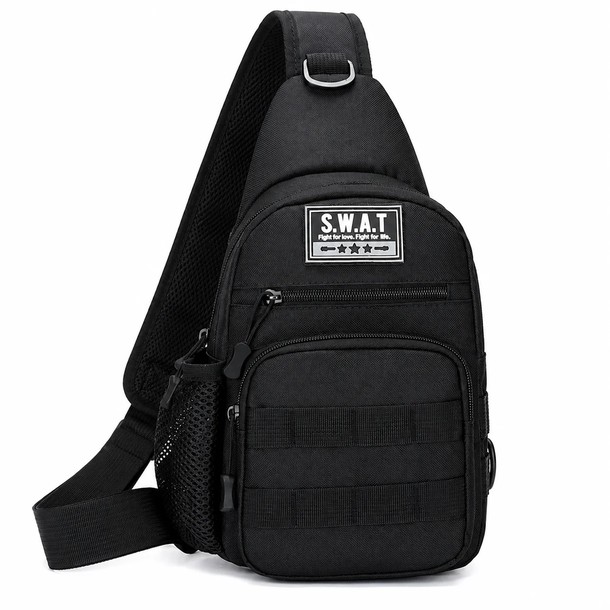 Tactical Sling Bag for Men, Compact Crossbody Chest Pack with MOLLE Webbing, Water Bottle Pocket for Hiking, Travel, Outdoor Use