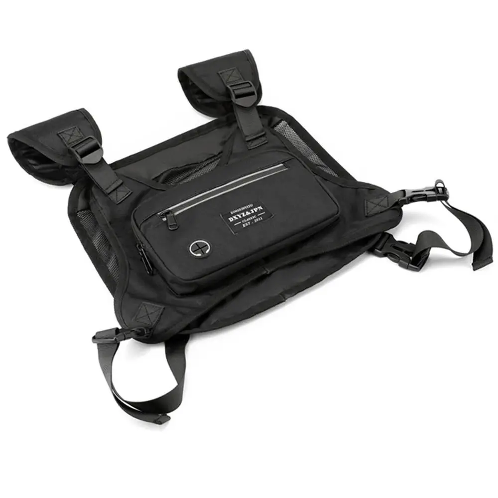 حقيبة صدرية للجري عاكسة سوداء قابلة للتنفس ومقاومة للماء مع أشرطة قابلة للتعديل، حقيبة صدر كاجوال للجنسين