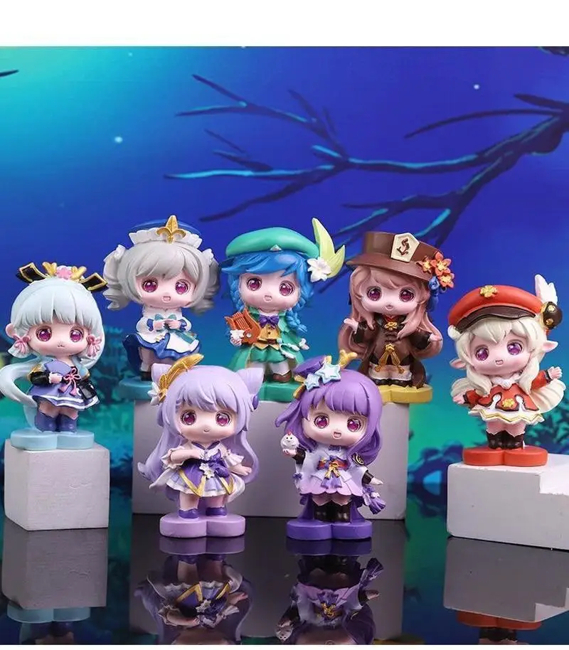 6pcs/set Genshin Impact Klee Keqing Hu Tao Anime Figure Cartoon Cute Kawaii Q Version Manga Statue Action Model Toys Gifts