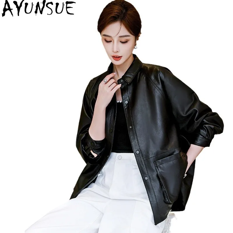 AYUNSUE Real Leather Jacket Woman Autumn Clothes Top Layer Sheepskin Coat for Women Fashion Loose Fit New Style Jaqueta De Couro