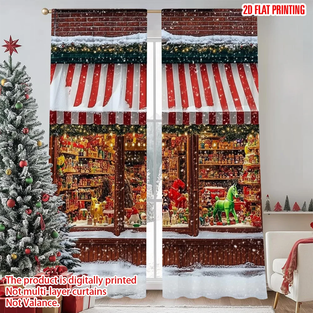 

2pcs 2D flat printing Merry Christmas Popular Window Drapes Christmas 17 Durable Polyester Without Electricity Spring Perfect