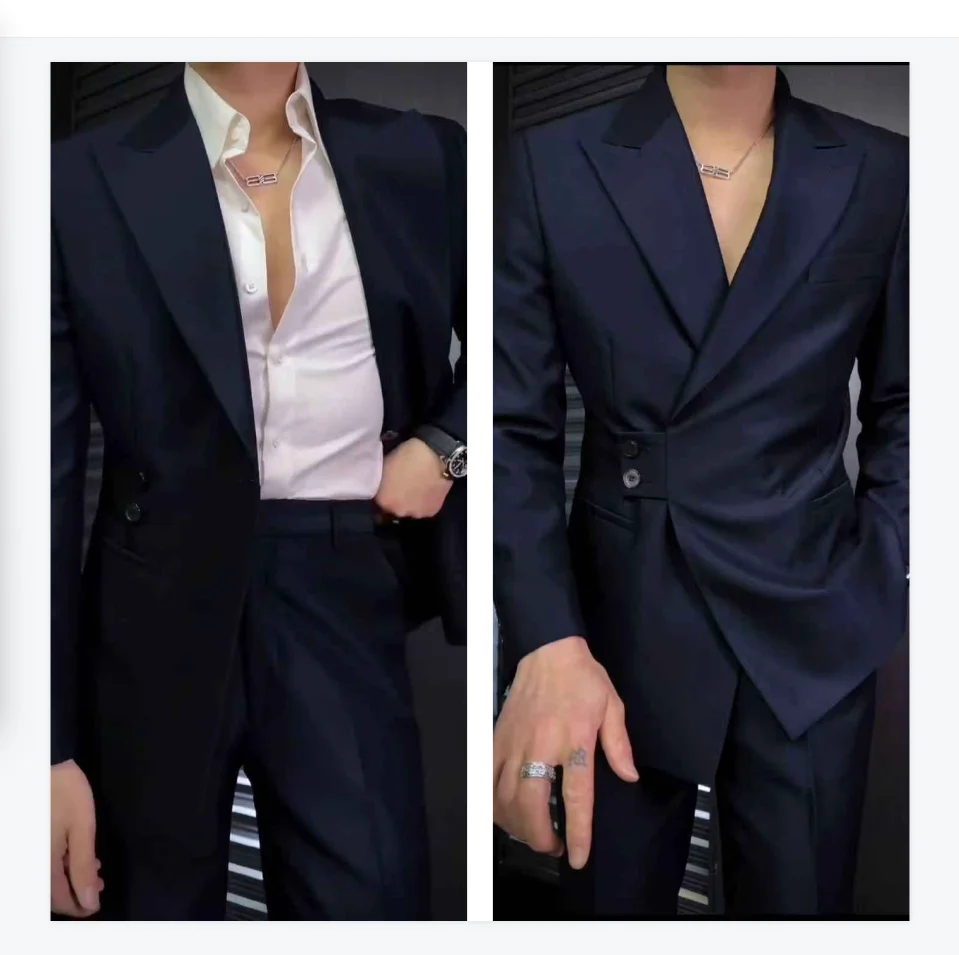 

Формальные мужские костюмы, комплект из 2 предметов: пиджак + брюки, брюки, свадебные смокинги, формальный офисный хлопок, деловой мужской пиджак для жениха, выпускного вечера, пальто