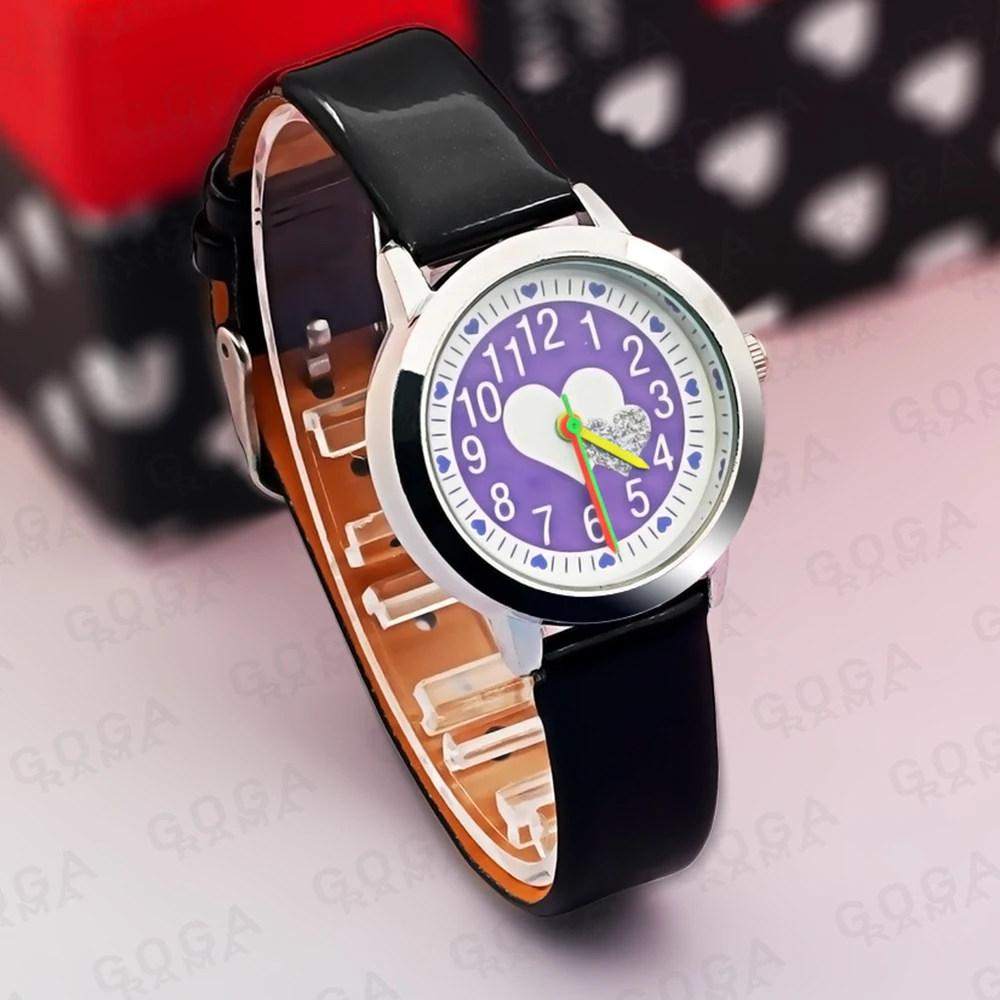 Kinder Horloge Kawaii Love Girl Quartz Horloge Zacht Lederen Kleurrijke Handen Jongens En Meisjes Kinderen Horloge Kerstcadeau