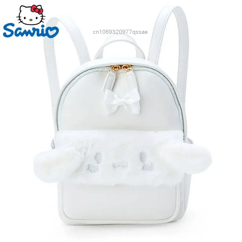 Sanrio Cinnamoroll Embroideded 3D Furry Cartoon Backpack Y2k Cute Fashion Zipper Small Purse Students Schoolbag PU Mochilas