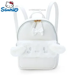 Sanrio Cinnamoroll Embroideded 3D Furry Cartoon Backpack Y2k Cute Fashion Zipper Small Purse Students Schoolbag PU Mochilas