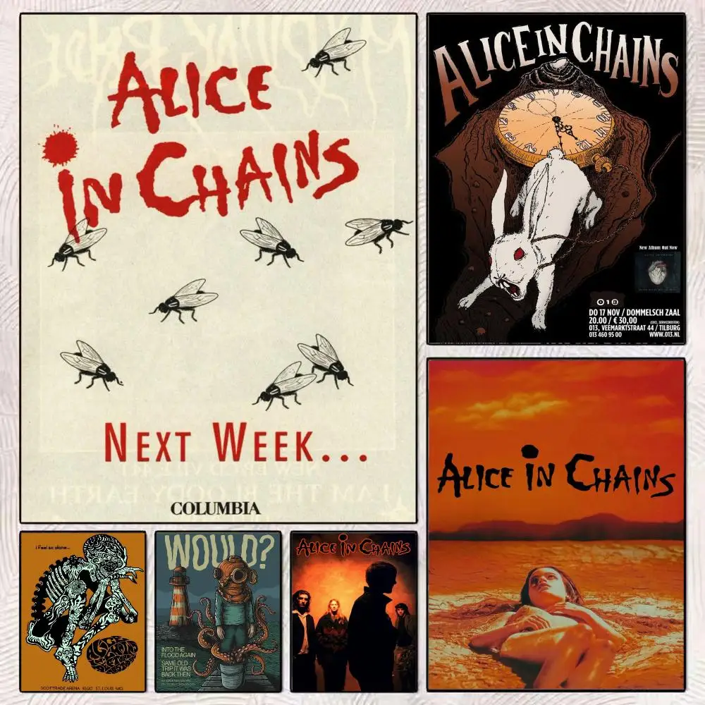 Retro Music Alice In Chains Painting Calligraphy Frameless Canvas Poster Anti-wrinkle Wall Art Perfect for Room Home Decor