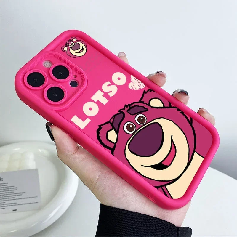 Lotso Pink Bear Cartoon Plain Multistep TPU Soft Phone Case for iPhone 14 Plus 15 Pro 11 12 13 Pro Max 7 8 Plus X XS Max XR SE