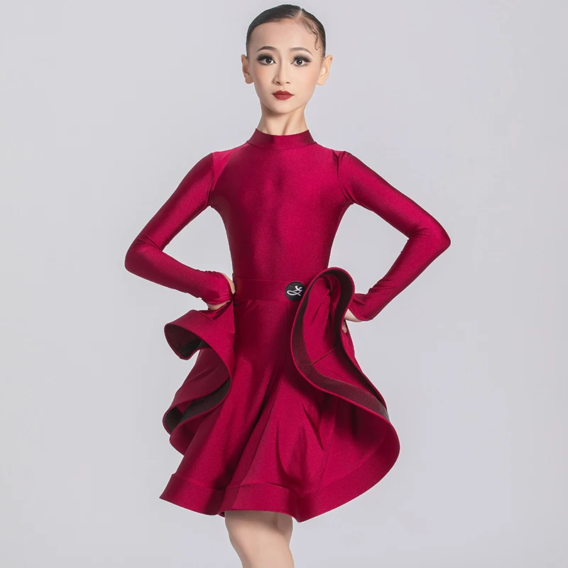 Girls Professional Latin Dance Competition Clothing Multiple Colors High Neck Split Suit Chacha Performance Costumes DN22456