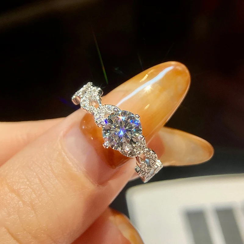 

KNB 1-каратное сертифицированное кольцо с муассанитом и бриллиантами и листвами для женщин, стерлинговое серебро 925 пробы, роскошные вечерние, свадебные, изысканные ювелирные изделия