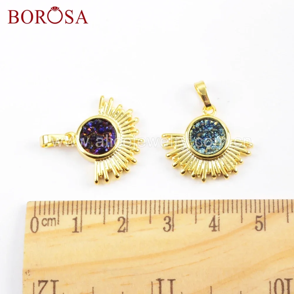 

BOROSA 5pcs Rainbow Druzy Pendant Electroplated Natural Gems Beads Mix Colors for Women Necklace Jewelry Gifts Accessories