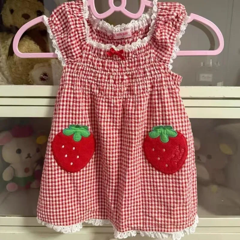 

Japanese Kawaii Girl Halter Vest Cute Lolita Design Camisole Sweet Strawberry Print Lace Patchwork Tanks Women Popular Chic Tops