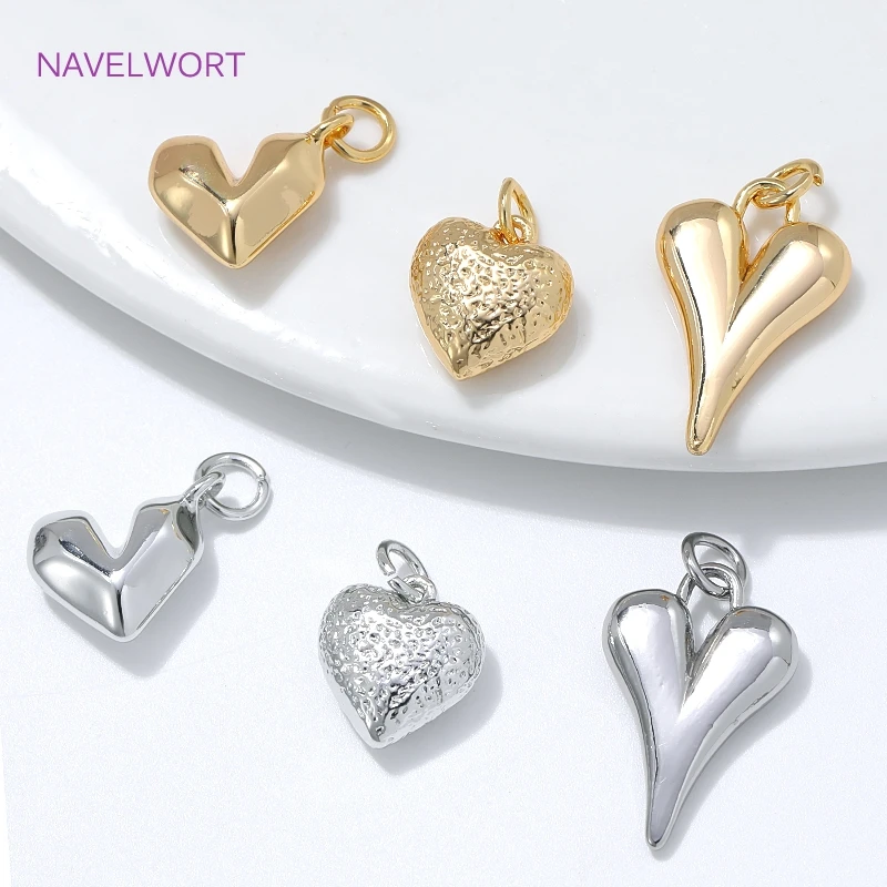 18K Gold Plated Brass Heart Shape Charms Pendants For Jewelry,Decorative Pendants For Necklace,DIY Jewelry Making Supplies