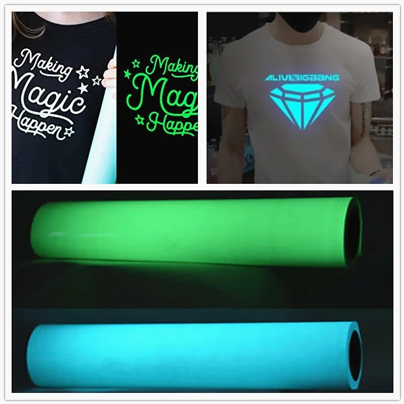 Glow in Dark Heat Transfer Vinyl Self-adhesive Hot Ironed On Clothing Engraved Fluminous Film