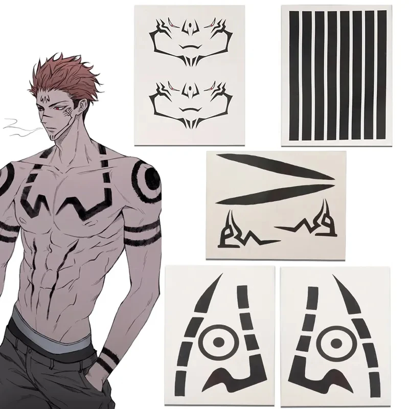 Pegatinas de Anime Jujutsu Kaisen, accesorios de Cosplay de Ryomen Sukuna Itadori Yuji Inumaki Toge, pegatina de tatuaje impermeable