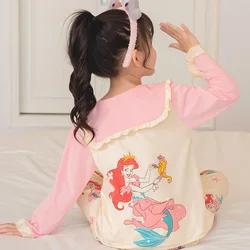 Disney Mermaid Girls Pajamas Set Sleepwear Spring and Autumn Long Sleeve Two-piece Set Little Girl Cartoon Baby Model Home Suit