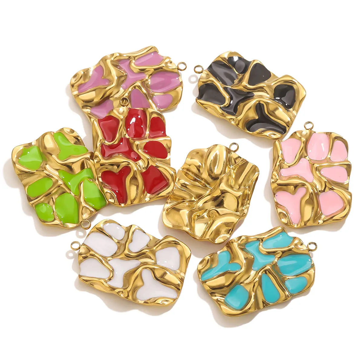 

5pcs Stainless Steel Charm Texture Multi-colour Enamel Gold Plated DIY Woman Necklace Earrings Jewelry Making Material Wholesale