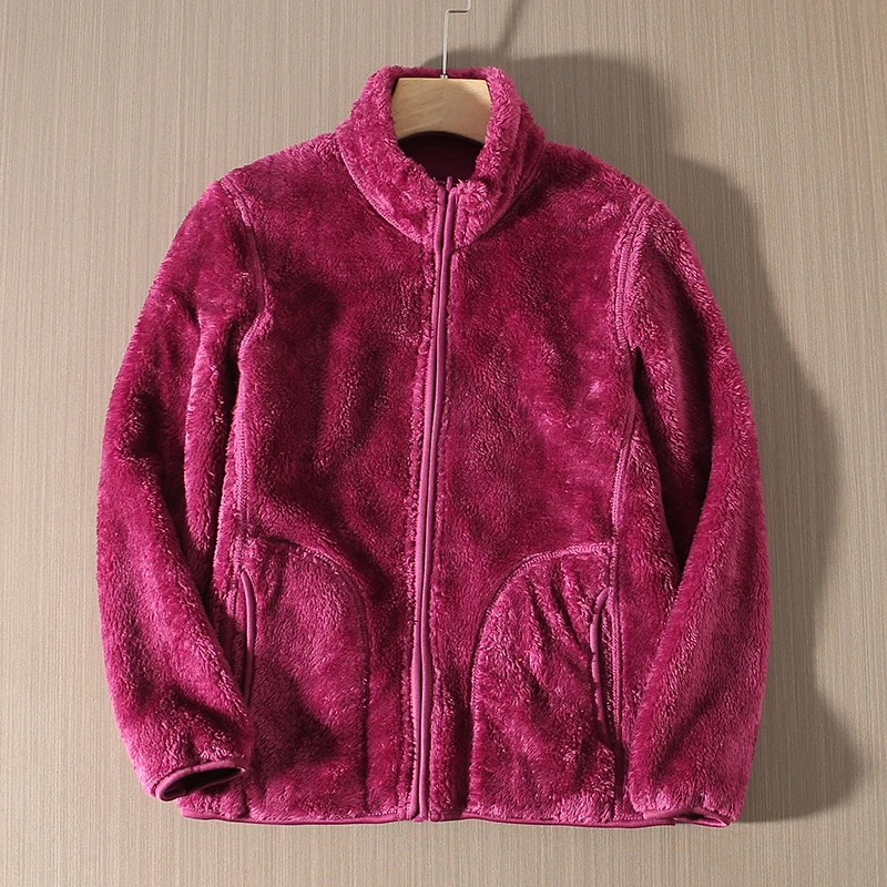 Chaqueta de Coral de Doble Cara para Mujer, Chaqueta Larga Acolchada de Algodón con Cierre de Cremallera, Cuello Alto y Cálido