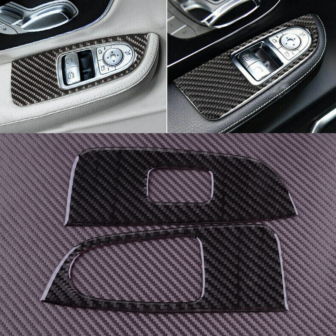 1 Pair Car Power Window Lift Button Frame Sticker Trim Carbon Fiber LHD Fit For Mercedes Benz W447 V-Class V250 V260 2015-2020