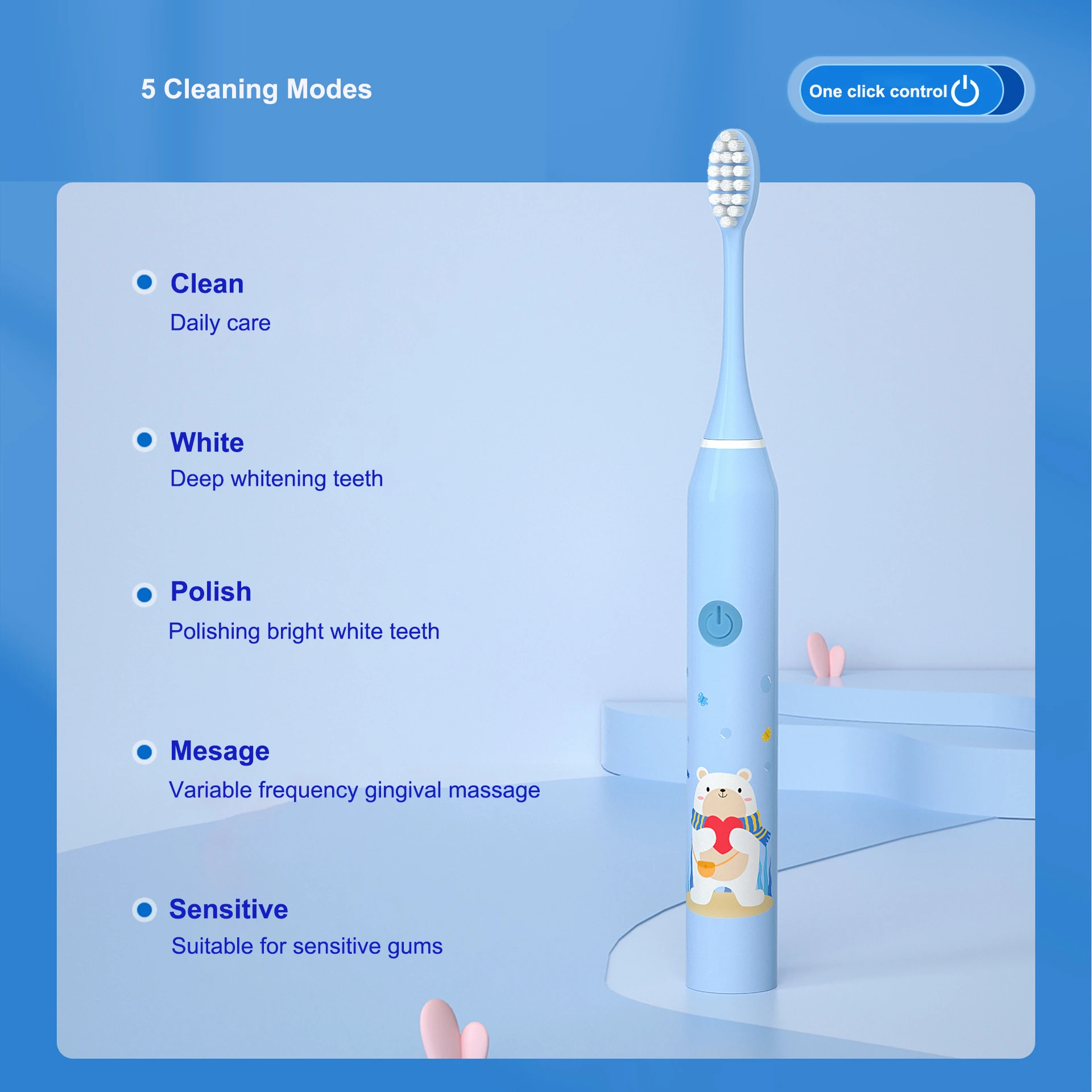 Children's Electric Sonic Toothbrush Cartoon for Kids With 4/6 Replacement Head Ultrasonic Rechargeable Soft Hair Cleaning Brush