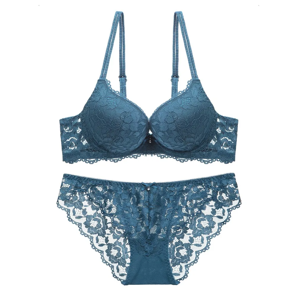 

Sweet Mesh Lace Flower Bra Bowknot Non Slip Bra Panties Set Low Waist Intimates Push Up Bra Women Beach