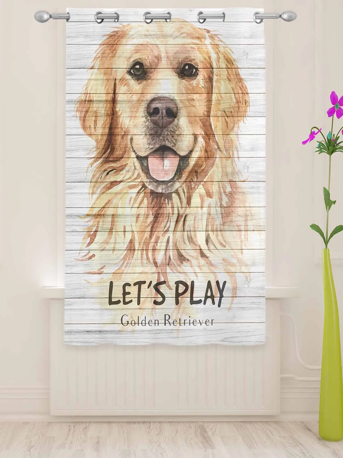 Golden Retriever Dog Wood Plank Sheer Curtains For Living Room Window Transparent Voile Tulle Curtain Cortinas Drapes Home Decor