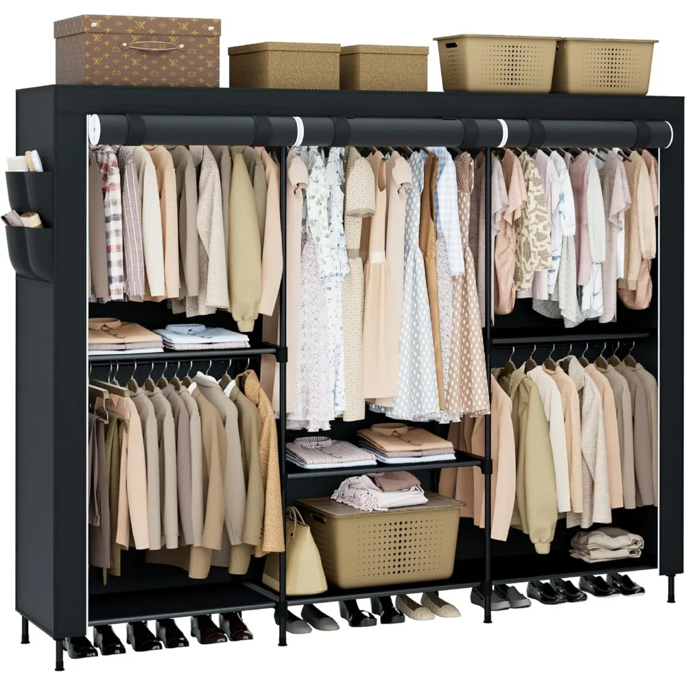 

Portable Closet, 81.5 Inch Extra Large Capacity Wardrobe Closet with Cover, Clothes Storage Organizer with Shelves and 5 Hanging