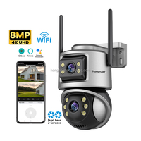 Hongnaer Smart Outdoor Wireless PTZ Surveillance IP Camera Dual Lens ICSee 8MP 4K Video WiFi CCTV Network Home Security Camera