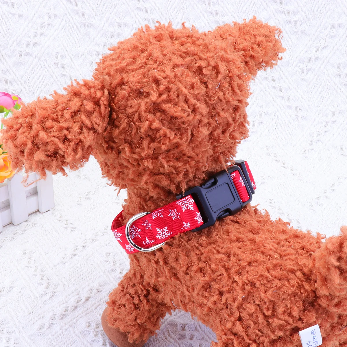 

Nylon Christmas Pet Collar Red Size Xl Printed Snow Design Comfortable Durable Accessory for Dogs Puppies Fashion