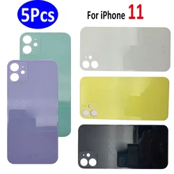 Big Hole Back Rear Door Housing Case para iPhone 11, bateria traseira de vidro com adesivo, substituição adesiva, novo, 5pcs